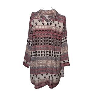 Beautiful Chicos Shirt Dress Womens Brown Aztec Tribal Stripe Long Sleeve Artsy